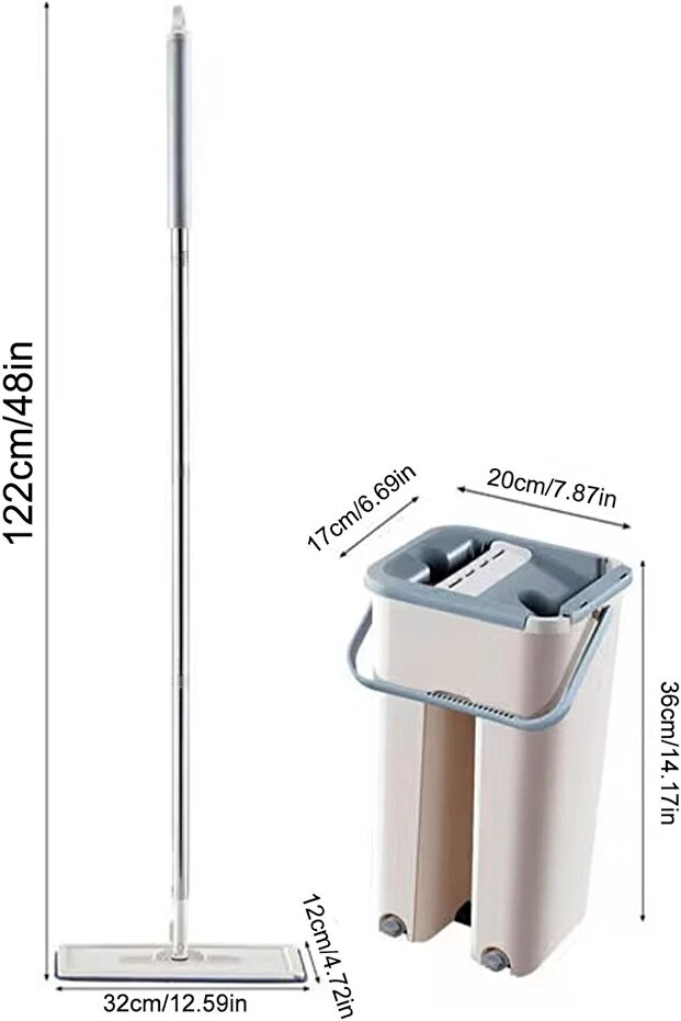 Flat Mop Touch-Squeeze Mop & Bucket Set with Built-In Wringer - 6