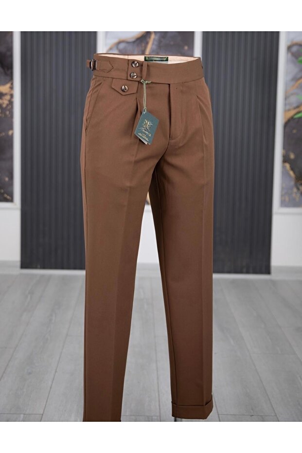 Camel Bellows Pleated Pants Slim-Fit Men