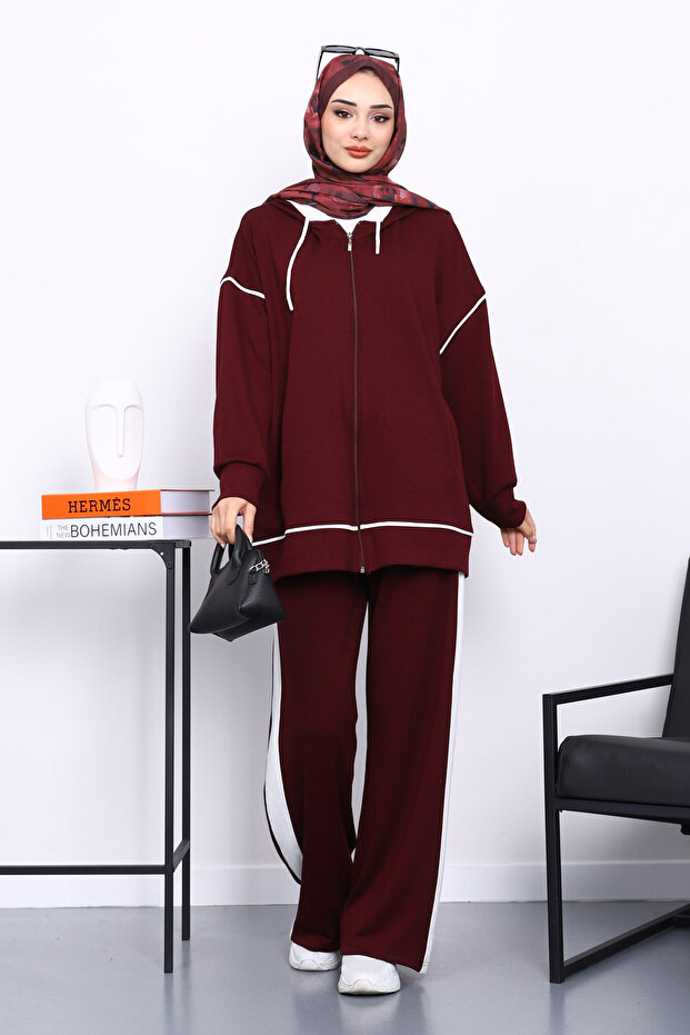Plum Hooded Paneled Modal Set