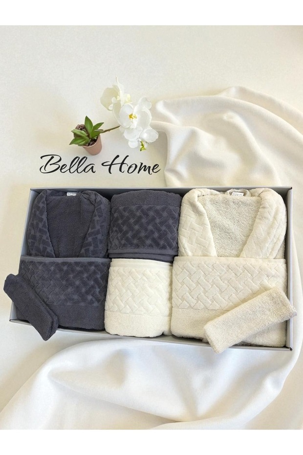 8 Piece Wicker Family Bathrobe Set - Dowry Set - 100% Cotton - Original Luxury Box