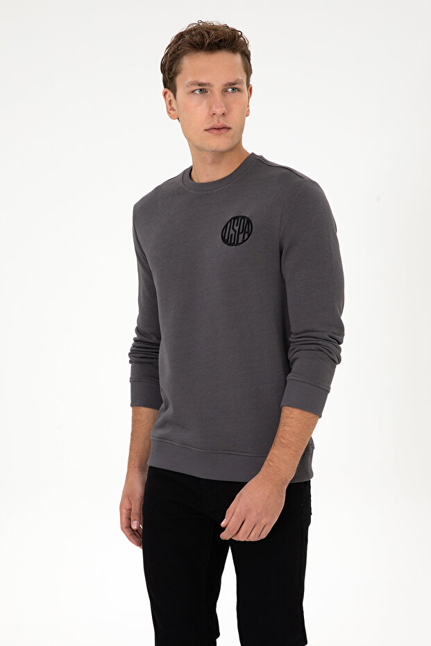 Men's Regular Fit Crew Neck Gray Sweatshirt 50308717-Vr024