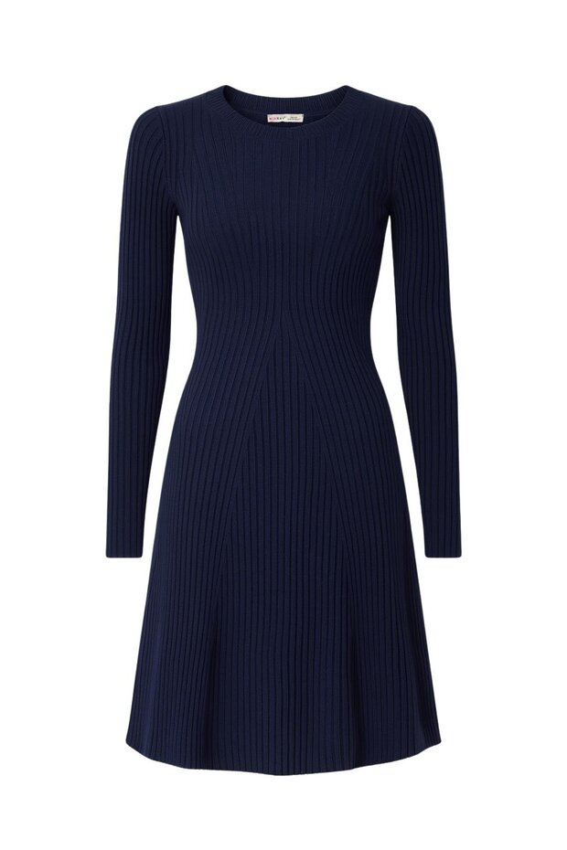 6888 Women's Crew Neck Knitwear Dress Navy Blue