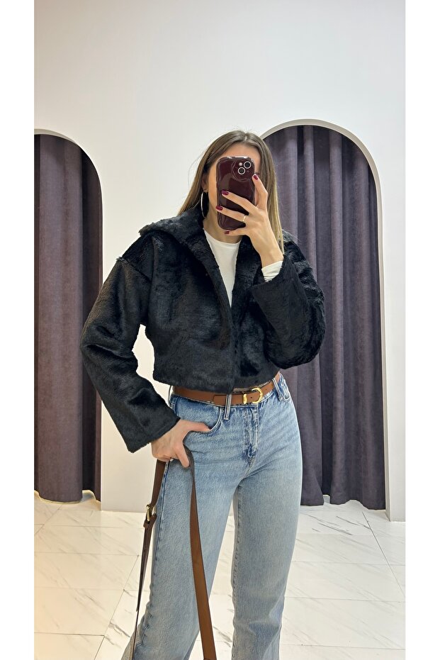 Crop Kürk Ceket - 7