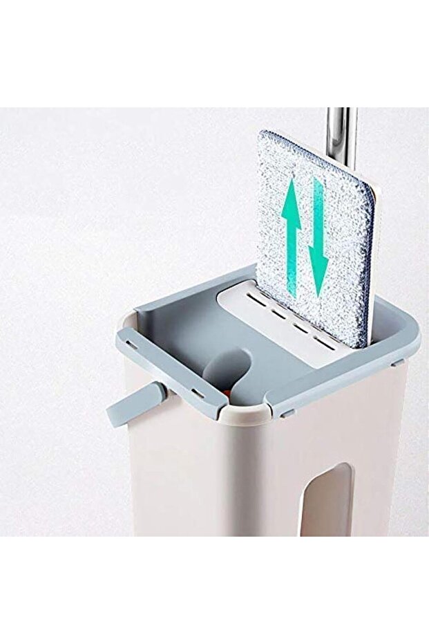 Flat Mop Touch-Squeeze Mop & Bucket Set with Built-In Wringer - 7