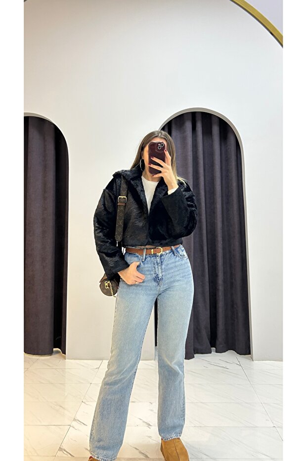 Crop Kürk Ceket - 5