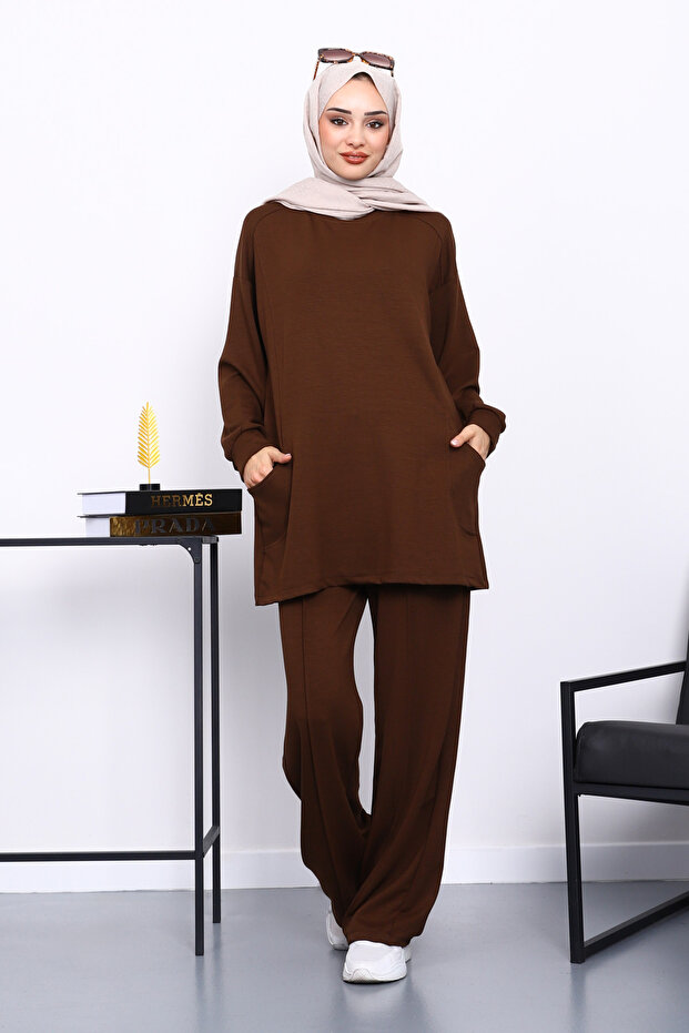 Brown Side Pocket Shoulder Piece Bottom piped Modal Set