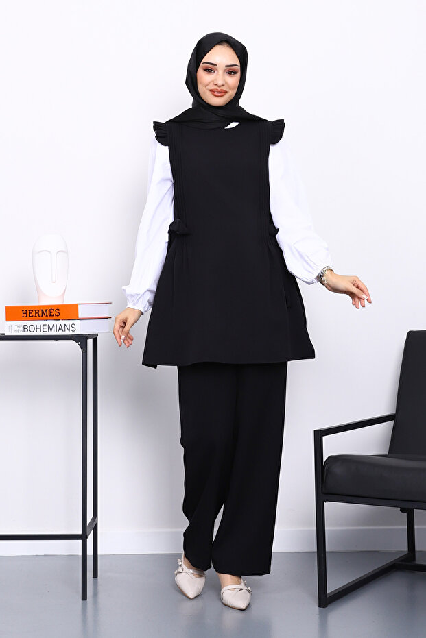 Black Shirt Vest Pants Three Piece Set