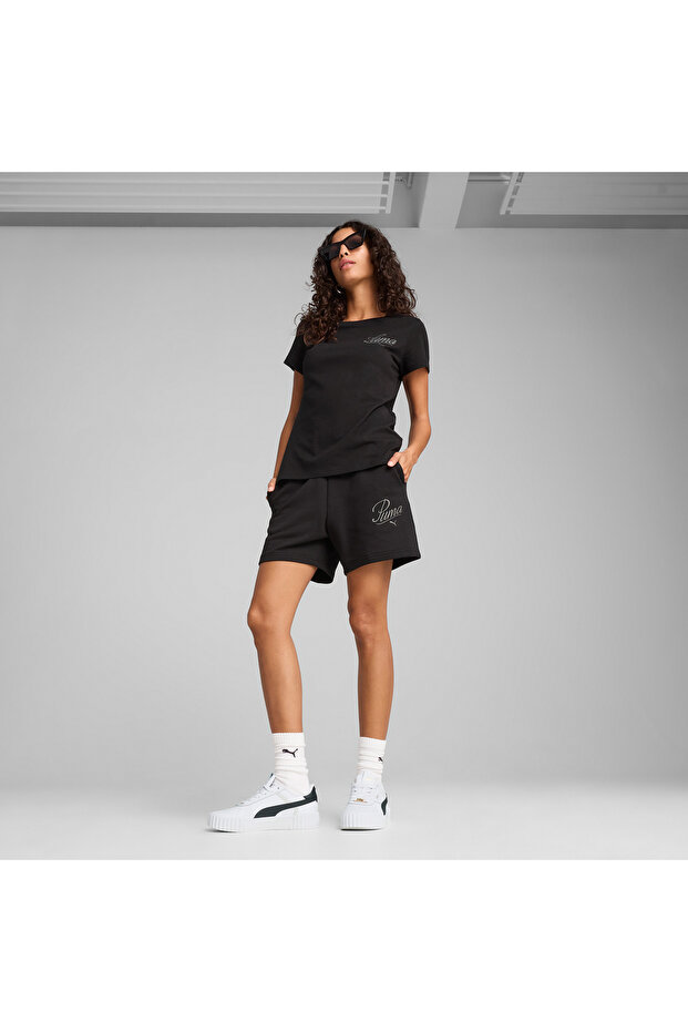 Essentials Script Kadın Siyah T-Shirt - 3