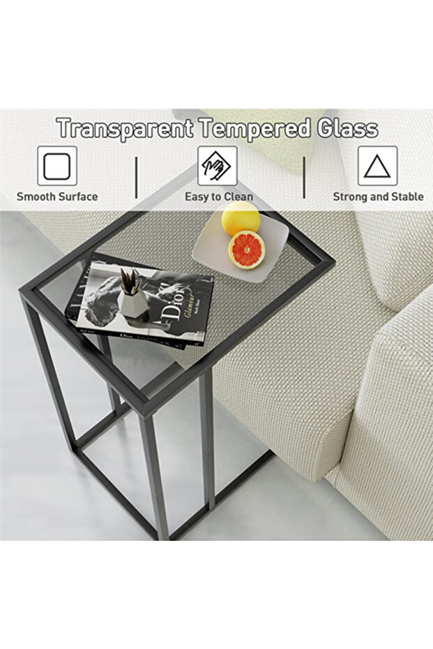 Glass Side Table End Table Living Room C Shaped Table for Sofa Couch and Large Desktop C Table - 6