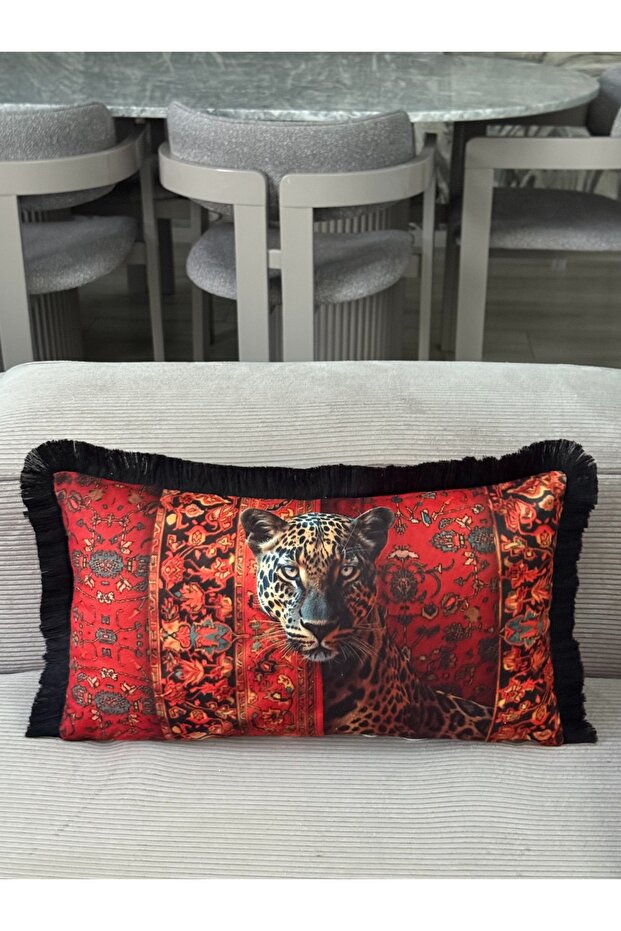 Double-Sided Tiger Decorative Fringed Throw Pillow Cover 1 Piece 30X50(Sk-D08)
