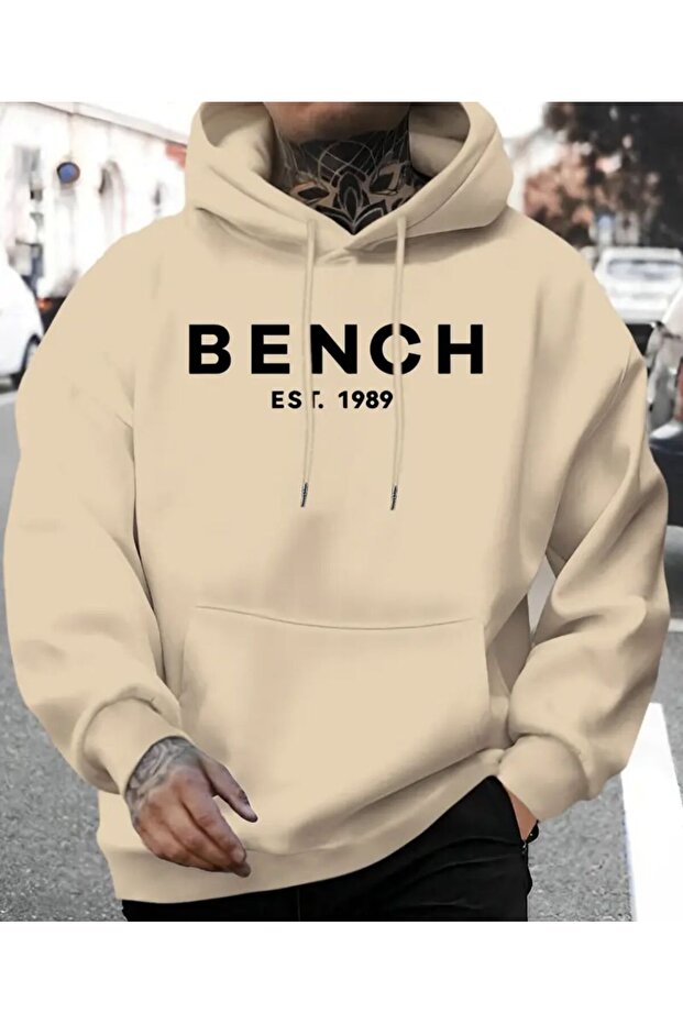 Bench K Hooded Sweatshirt with Text Detail and Fleece Inside