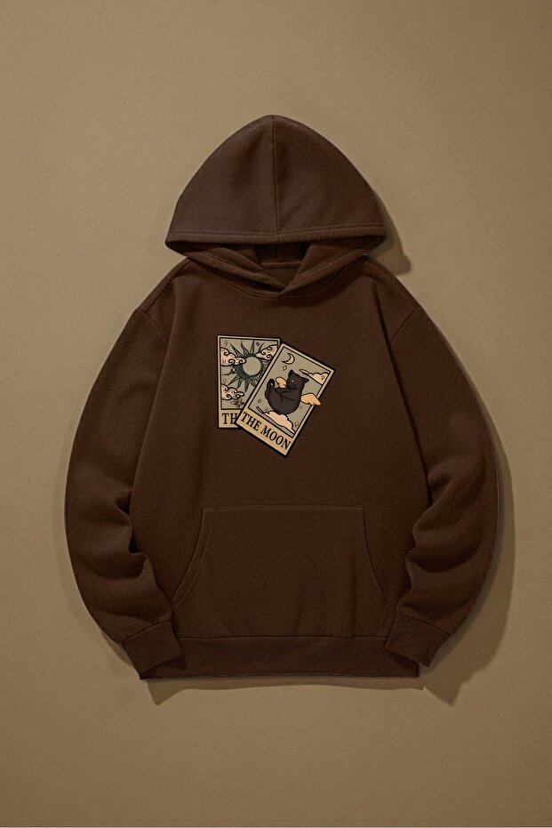 Unisex the Moon Tarot Card Design Printed Hooded Sweatshirt