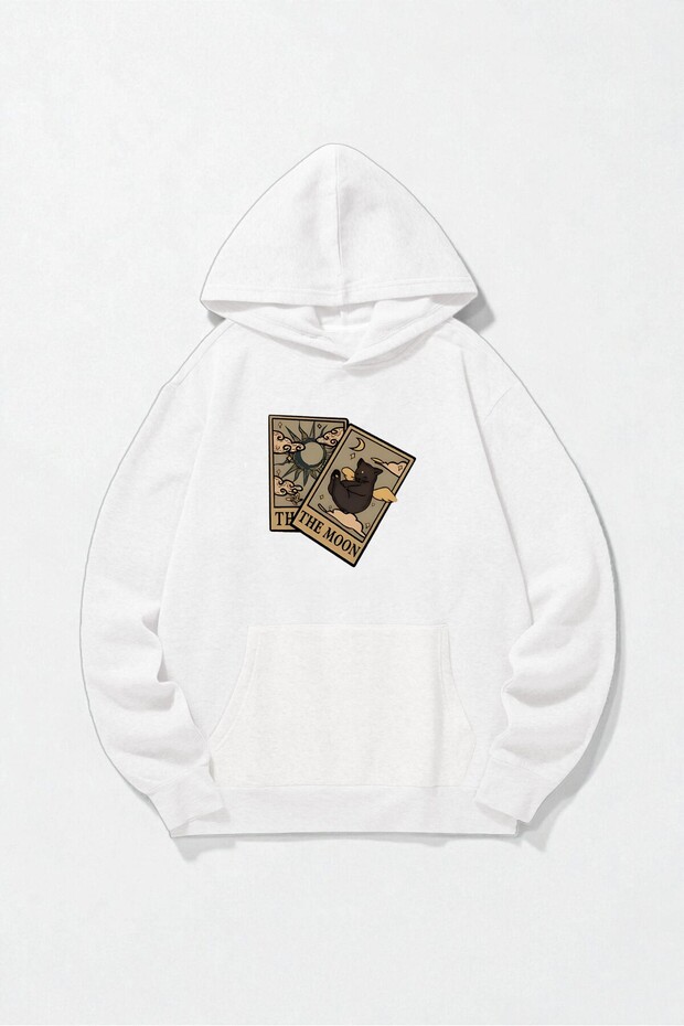 Unisex the Moon Tarot Card Design Printed Hooded Sweatshirt