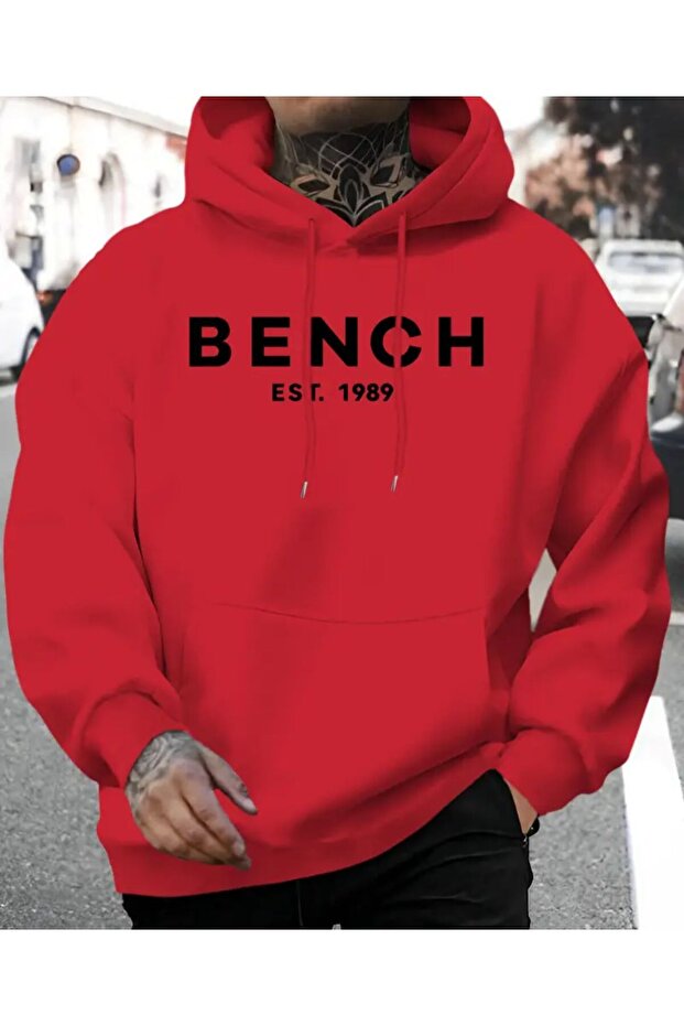 Bench K Hooded Sweatshirt with Text Detail and Fleece Inside