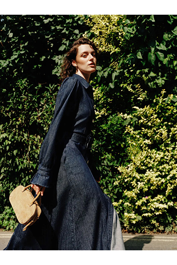 Kuşaklı Jean Gömlek Elbise - 2