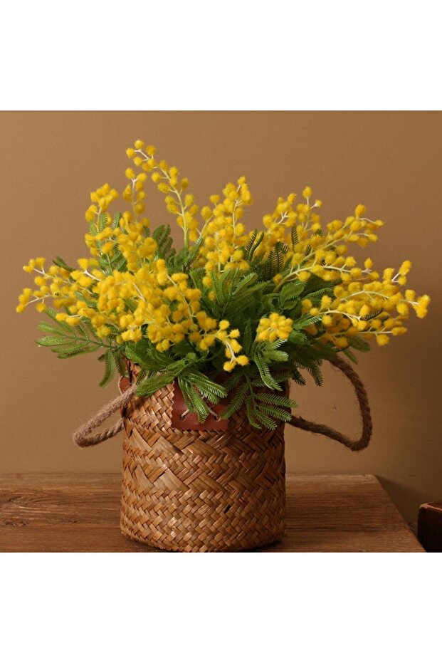 Yapay Çiçek Sarı Mimoza Demeti 5 Dallı 38cm Mimosa Yapay Bitki - 2