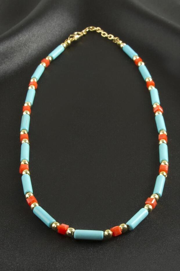 Turquoise Bead Crystal Necklace with Zircon Stone Stylish Design