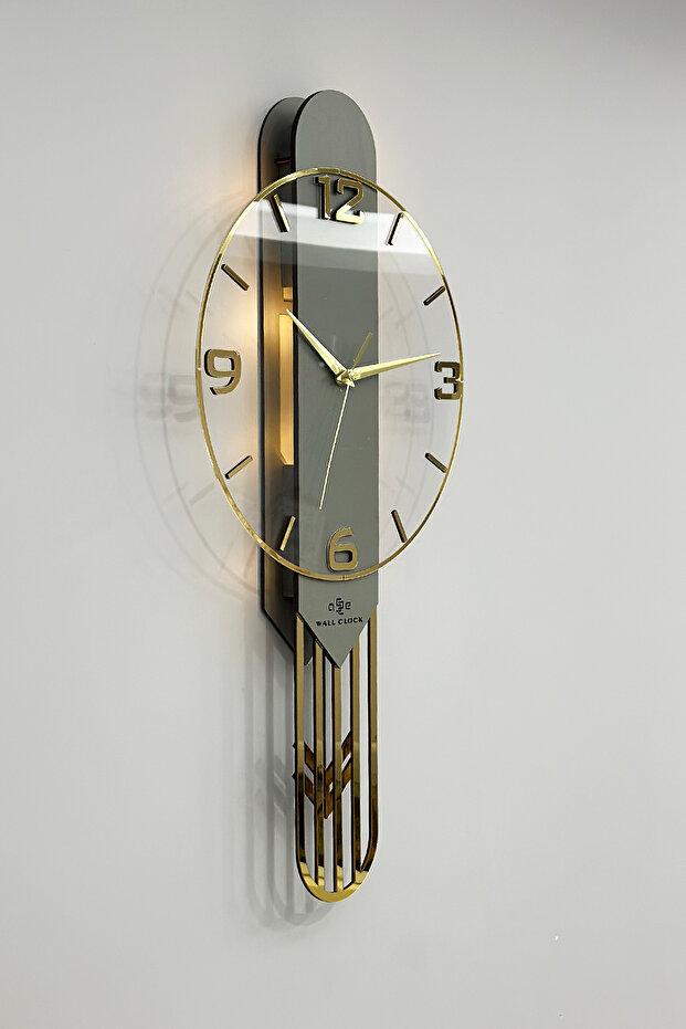 Long Rectangular Clock SARKAÇLI IŞIKLI 65cm ANTRASİT GOLD - 3
