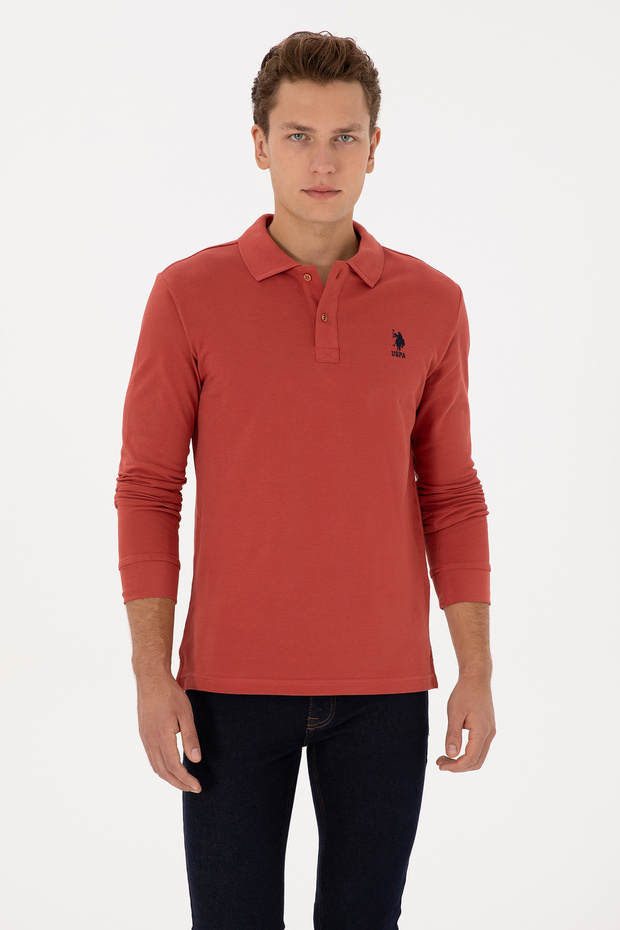 Men's Slim Fit Polo Collar Dusty Rose Basic Sweatshirt 50307687-Vr026