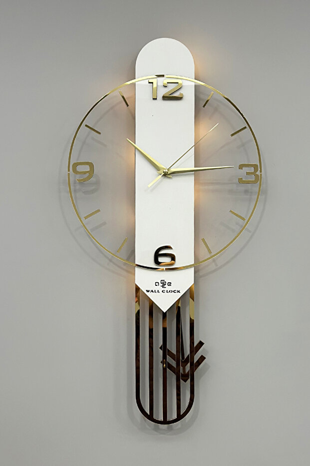 Long Rectangular Clock SARKAÇLI IŞIKLI 65cm BEYAZ GOLD - 4