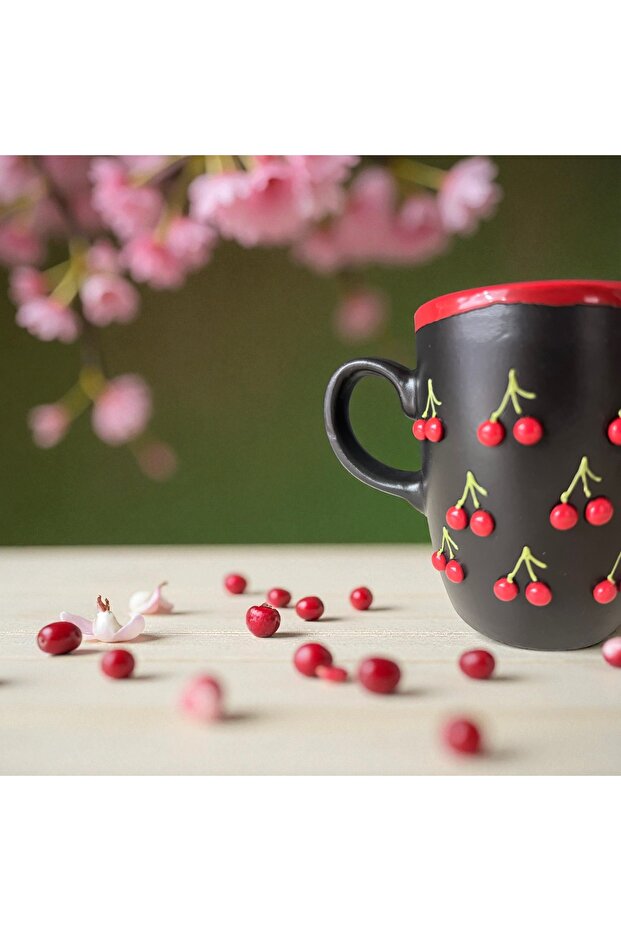 كوب سيراميك منقوش يدويًا بنمط الكرز – نيدا - 2