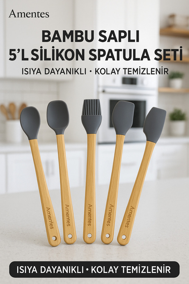 5 Li Mini Bambu Spatula Seti - siyah - 1