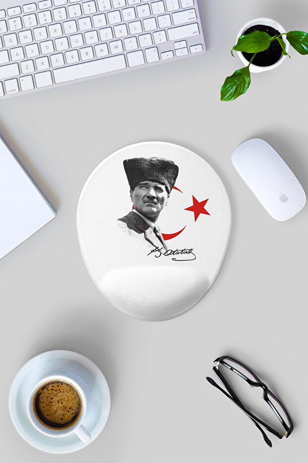 Ataturk Patterned Mouse Pad with Wrist Support - 1