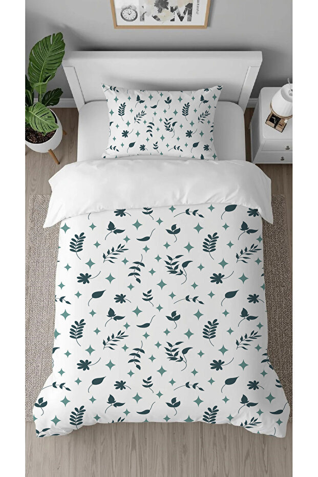 Printed Special Design Single Person Modern White Style Stylish Duvet Cover Set with Leaves Pattern, Without Sheets