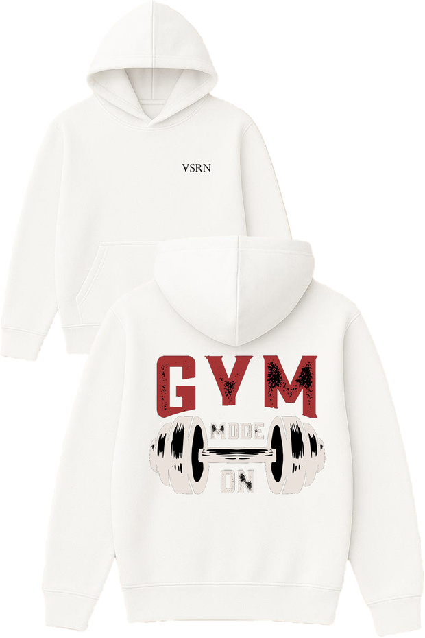 Gym Modu Open Design Printed Oversized White Hooded Sweatshirt