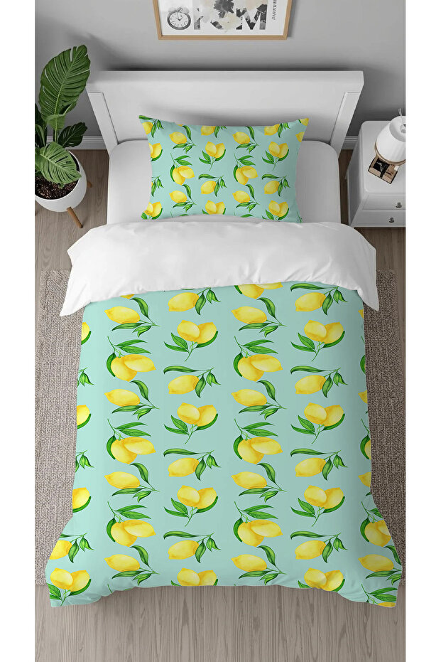 Lemon Green Fruit Patterned Printed Specially Designed Single Modern Stylish Duvet Cover Set Without Sheets