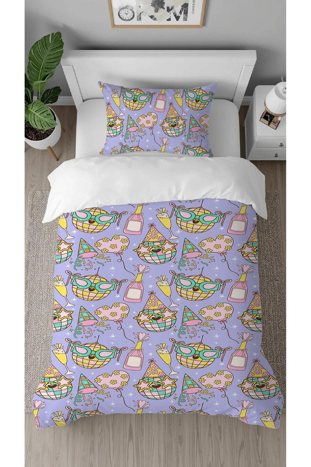 Heart Party Balloon Patterned Printed Specially Designed Colorful Style Stylish Children's Duvet Cover Set Without Sheets