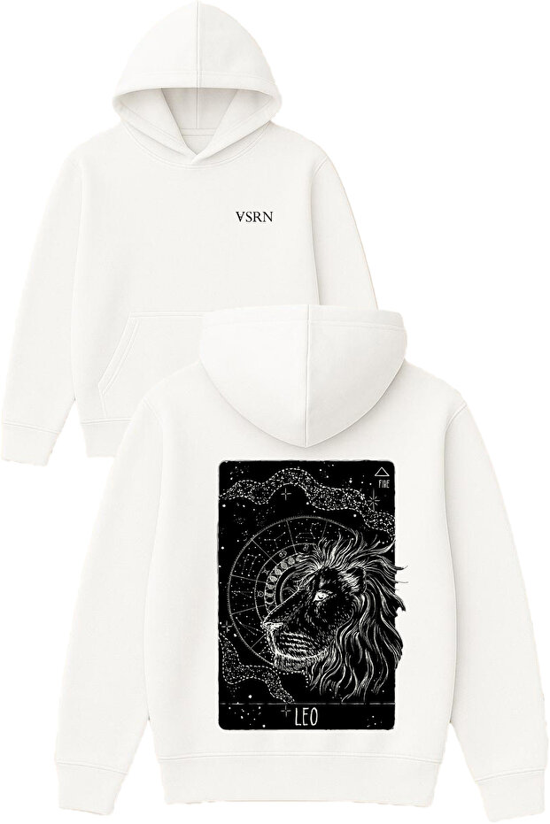 Leo Leo Zodiac Sign Design Printed Oversized White Hooded Sweatshirt