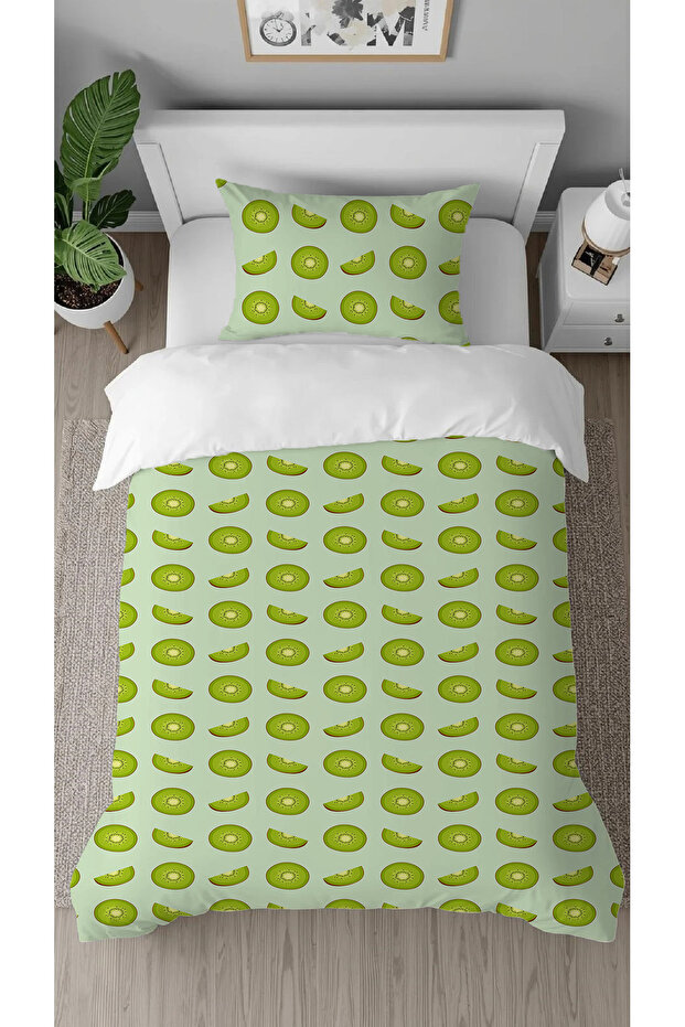Kiwi Kiwi Fruit Green Patterned Printed Specially Designed Single Modern Stylish Duvet Cover Set Without Sheets