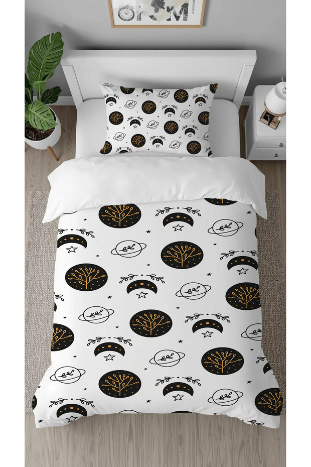 Space Star Moon Planet Patterned Printed Specially Designed Sheetless Style Stylish Single Duvet Cover Set