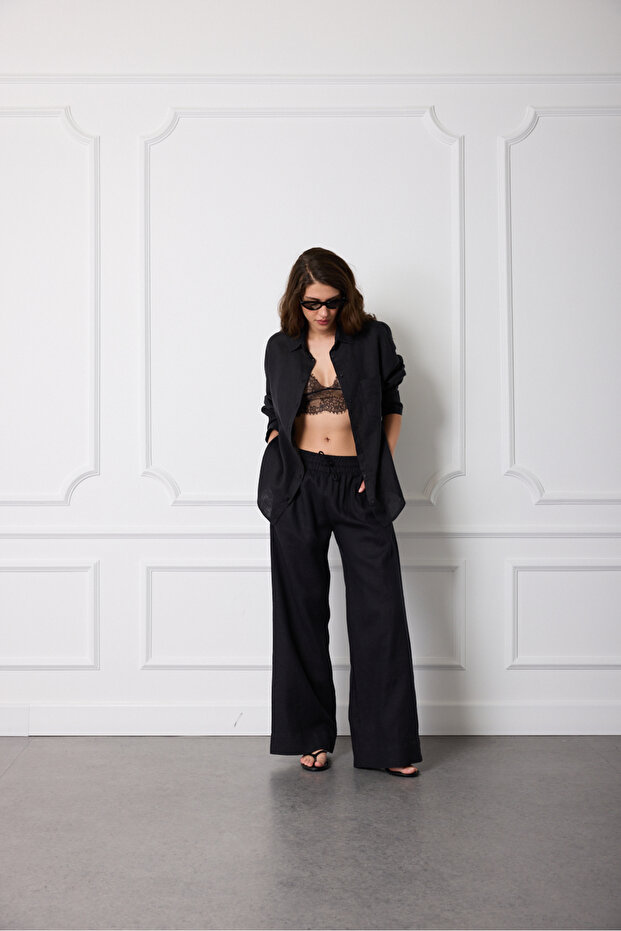 %100 Keten Basic Gömlek - 1