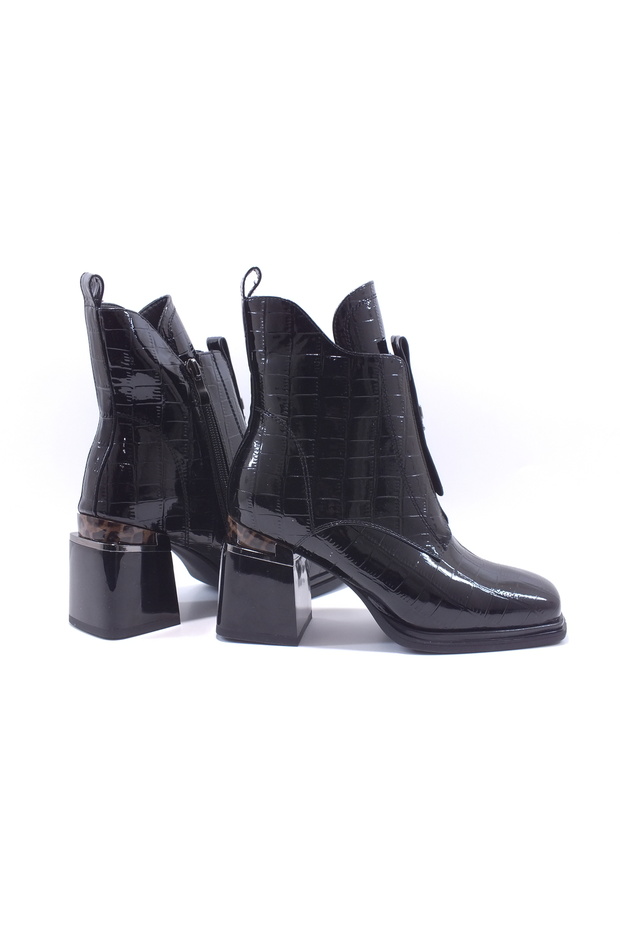 Leopar garni topuklu rugan bot - 4