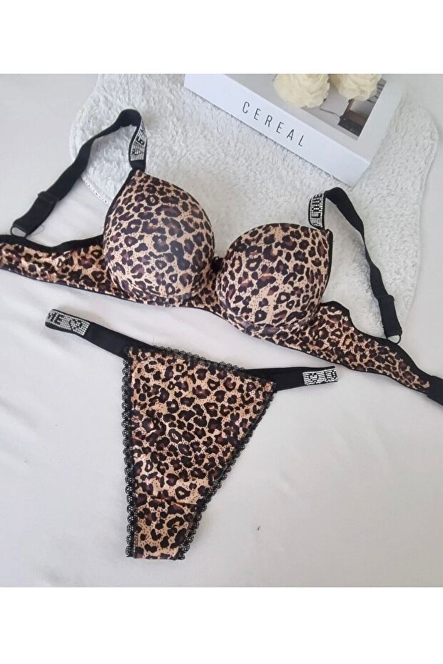 Leopard Supported Stone Bra Set - 1