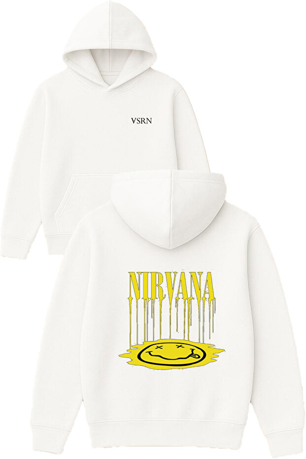 Will Nirvana Yellow Design Printed Oversized White Hooded Sweatshirt