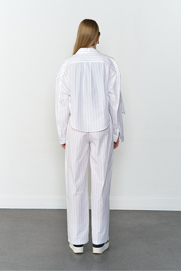Oversize Çizgili Gömlek - 4