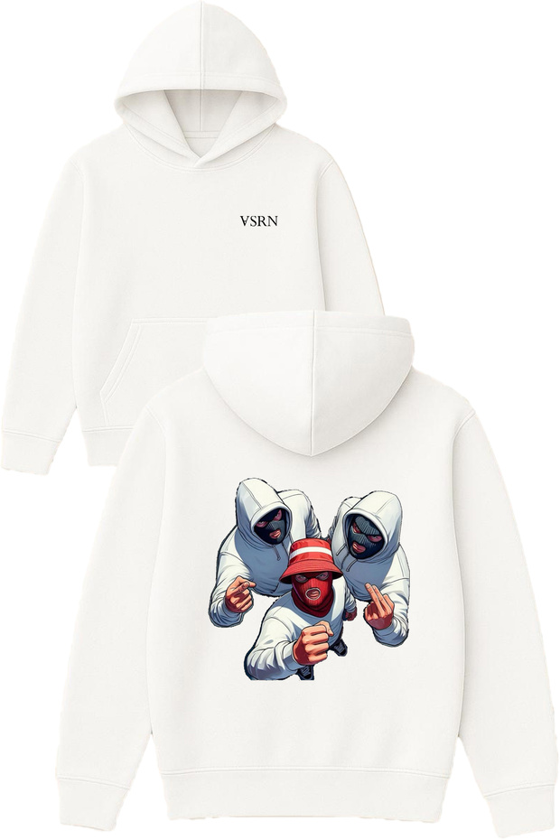 Ultra Holigans Design Printed Oversized White Hooded Sweatshirt