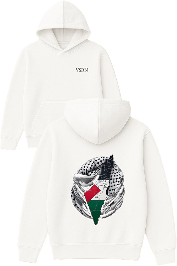 Palestinian Country Design Printed Oversized White Hooded Sweatshirt