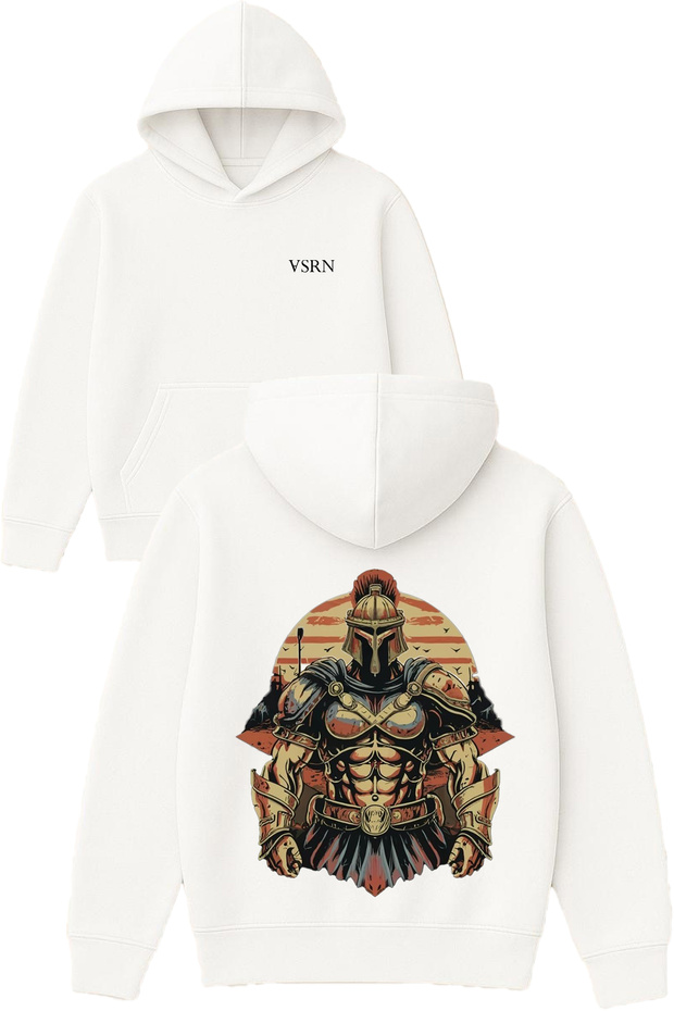 Mighty Knight Design Printed Oversized White Hooded Sweatshirt