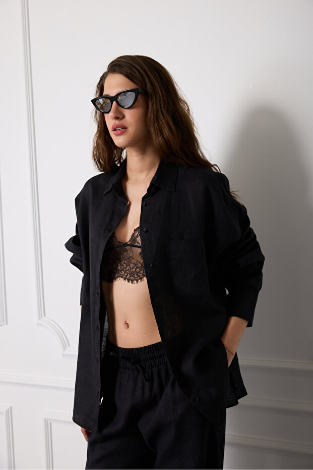 %100 Keten Basic Gömlek - 2