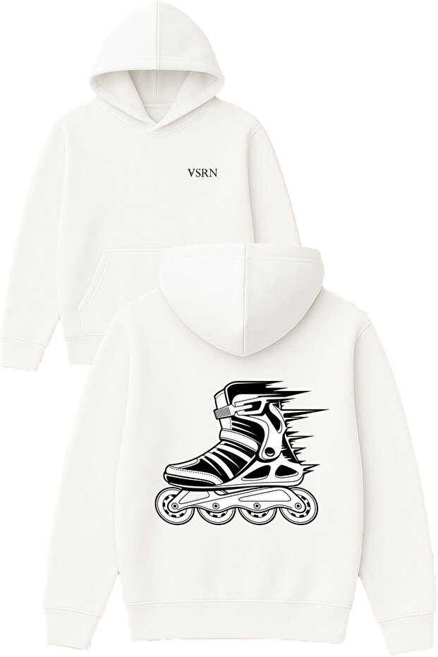 Patent Sportsman Design Printed Oversized White Hooded Sweatshirt