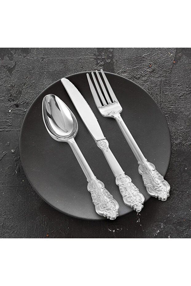 Disposable Plastic Silverware Set – 18pcs (6 Forks, 6 Knives, 6 Spoons) – Silver
