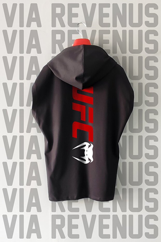 Ufc Front and Back Printed Zero Sleeve Hooded 100% Cotton Sports Tshirt