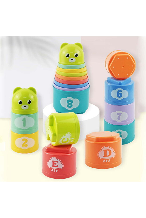 Stacking cubes, colored cubes, cube tower, building set with numbers and letters - 7