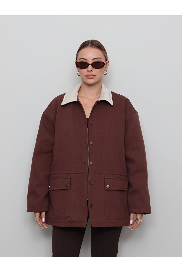 Gabardine Suede Collar Quilted Jacket
