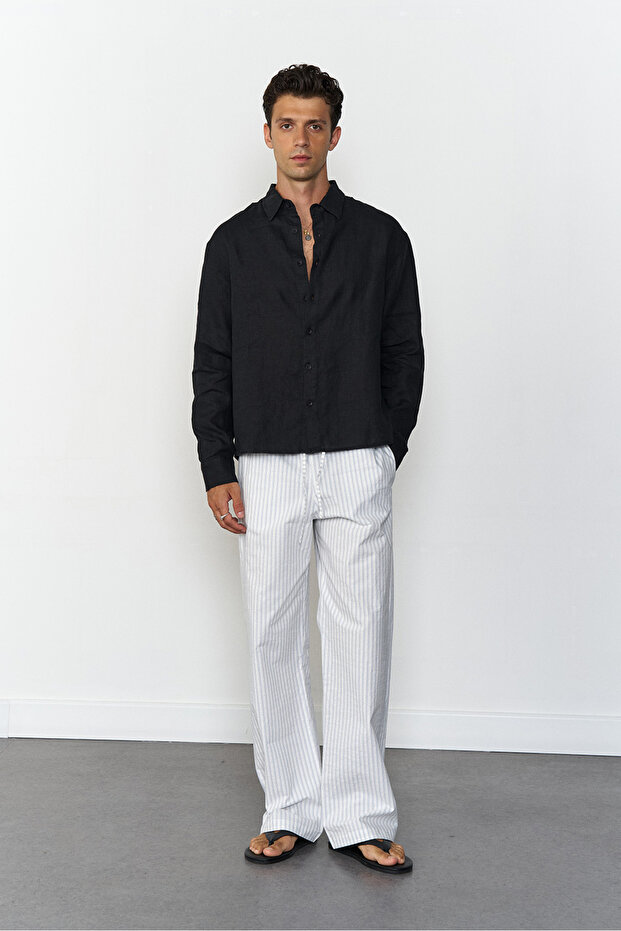 %100 Keten Oversize Gömlek - 2