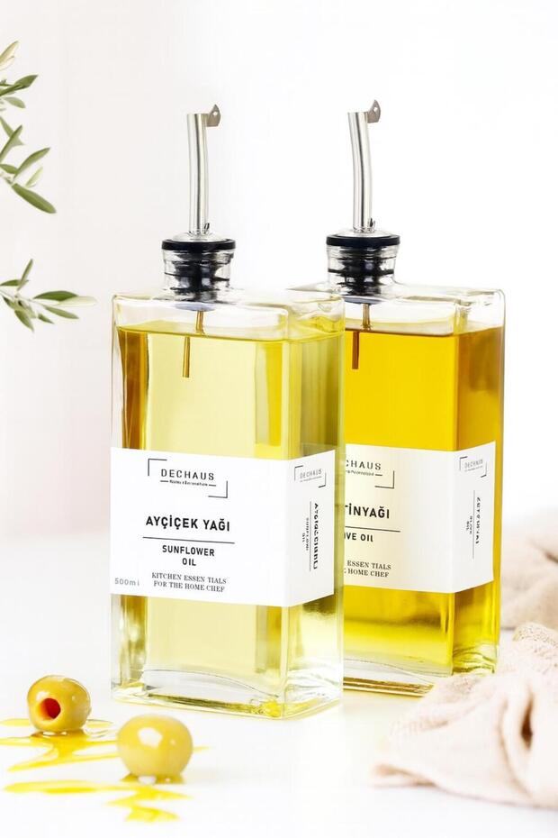 2-Pack 500ml Glass Oil Bottle – Olive Oil & Sauce Bottle | Modern Kitchen Accessory with Leak-Proof Lid